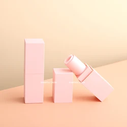 Low moq Luxury cosmetics packaging refillable custom empty pink lipstick tube square lip balm stick containers tube private logo