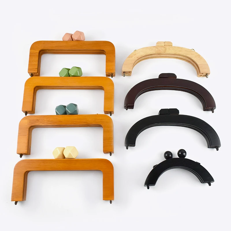 Custom High Quality Wooden Clutch Bag Box Frame Closure Kiss Clasp Foldable Wooden Purse Frame