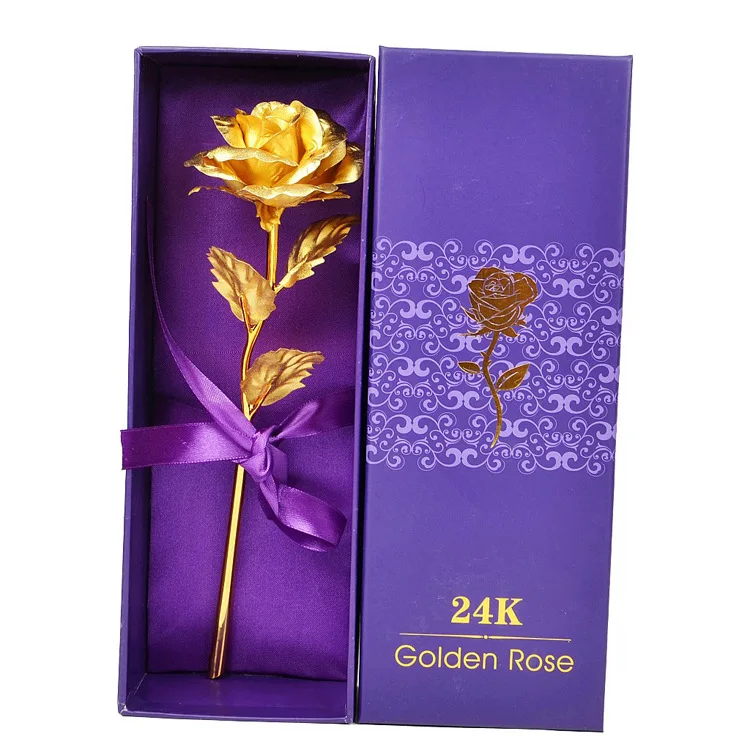 Горячая продажа 24K Золотая фольга один роза искусственный цветок розы с подарочной коробкой для ко Дню Святого Валентина