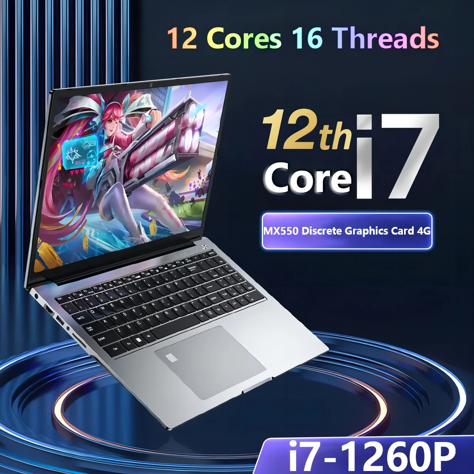 High Performance Gaming Laptop 16inch Big Screen Core i7 MX550 Discrete Graphics Card for Gaming with Fingerprint Unlock