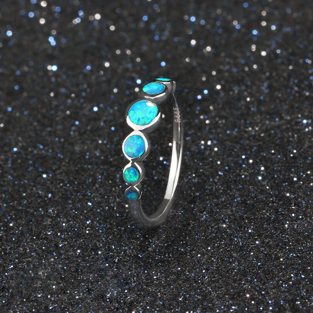 Stylish New Minimalist Joint Shape Blue Opal Ring Exquisite Engagement Fine Rings 925 Sterling Silver Bridal Jewelry