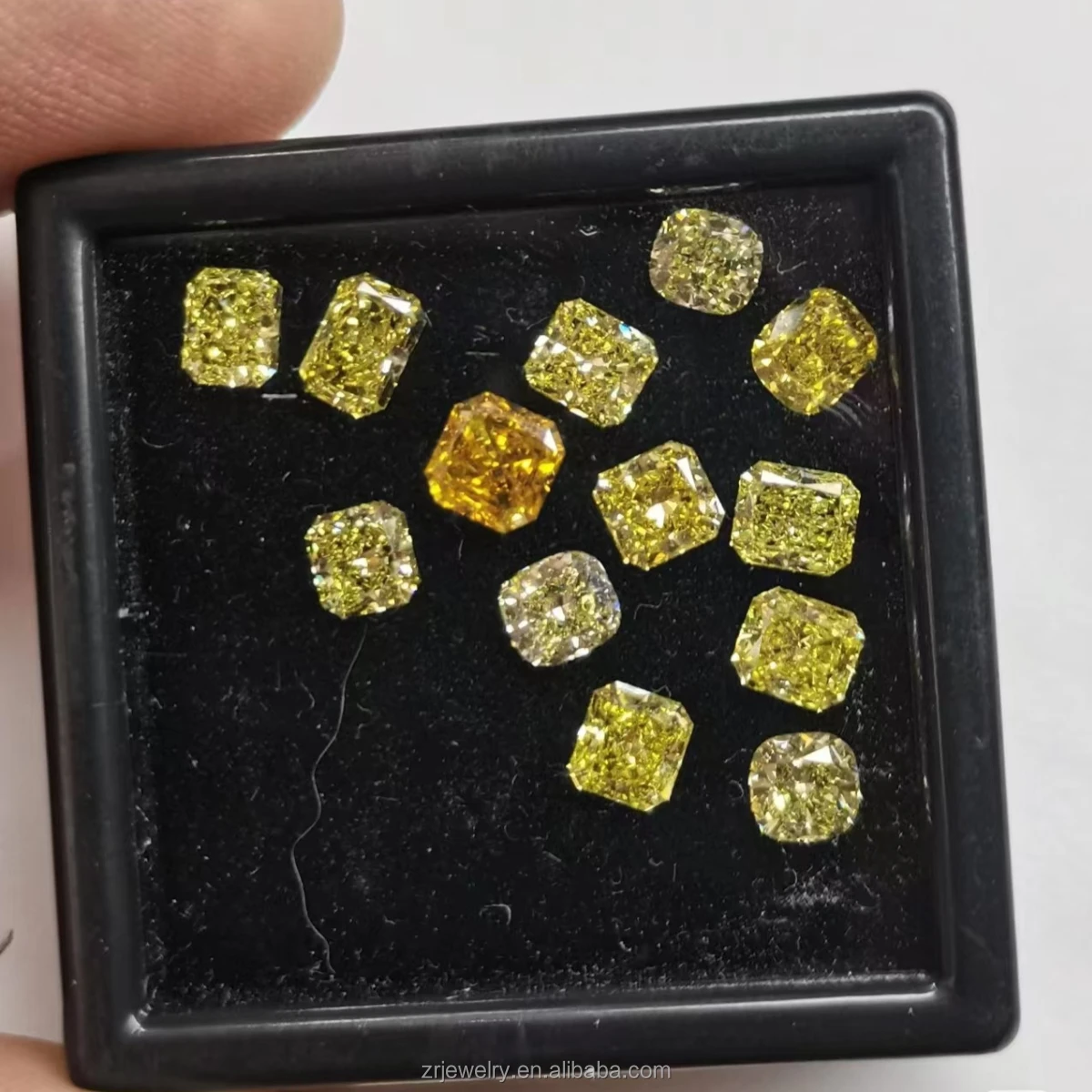 Solid Real Gold VVS Yellow Lab Diamond Ring Princess Cut Rings Hpht Rough Lab Grown Diamond