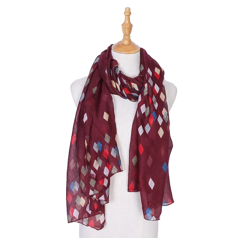 
2020 New Fashion Thin Section Multi Colour Machine Printed 100% Polyester Four Squares Pattern Women Spring Scarf 