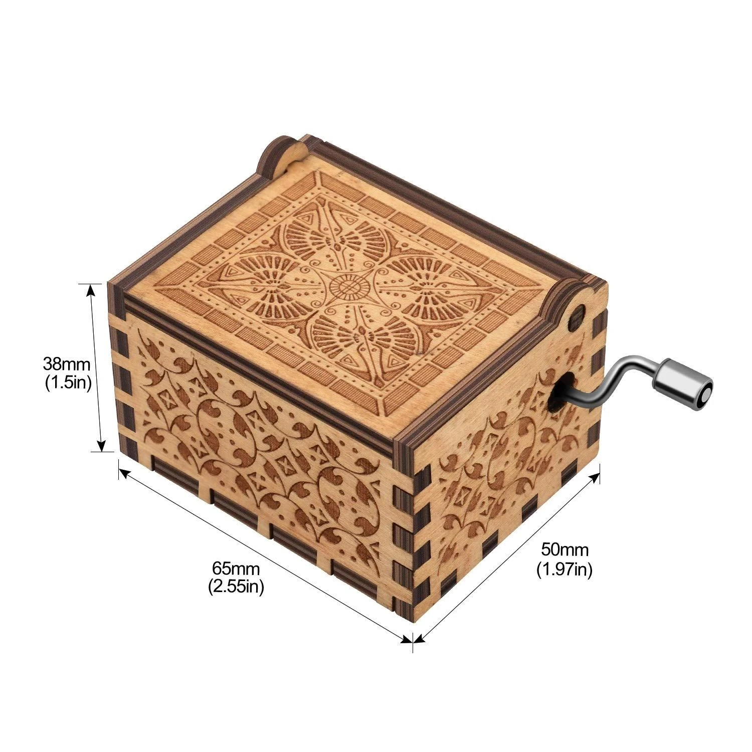 High quality mini hand crank wooden music box Laser Engraved letters