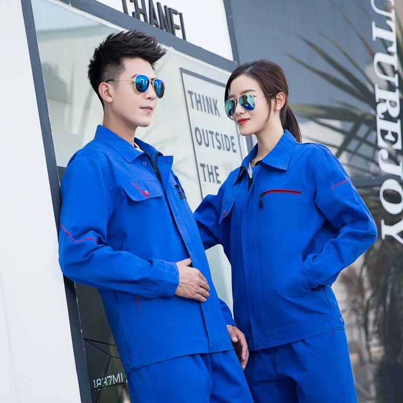 Factory Customized 100% Cotton Pure Color Construction Repairman Uniform Suit Multi Pockets Factory Work Wears Clothes Set