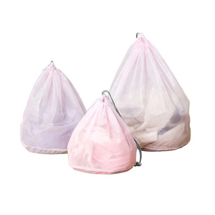 Wholesale custom logo reusable eco-friendly durable polyester drawstring  laundry mesh bag