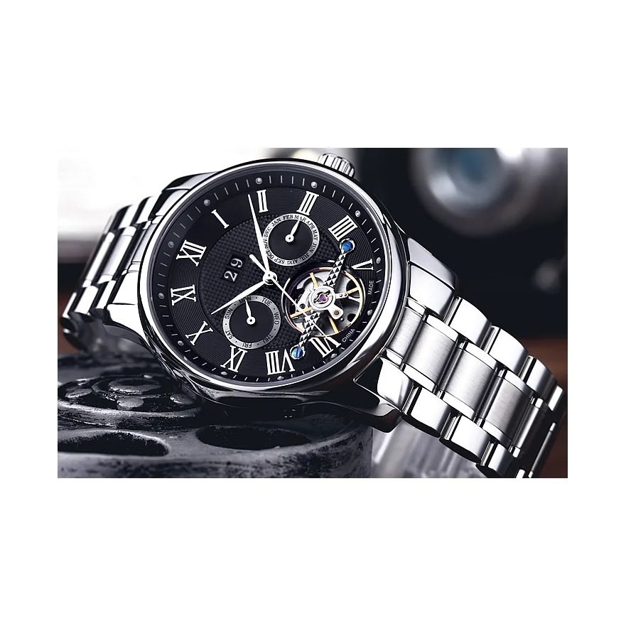 Мужские водонепроницаемые автоматические механические часы с календарём и корпусом из нержавеющей стали
