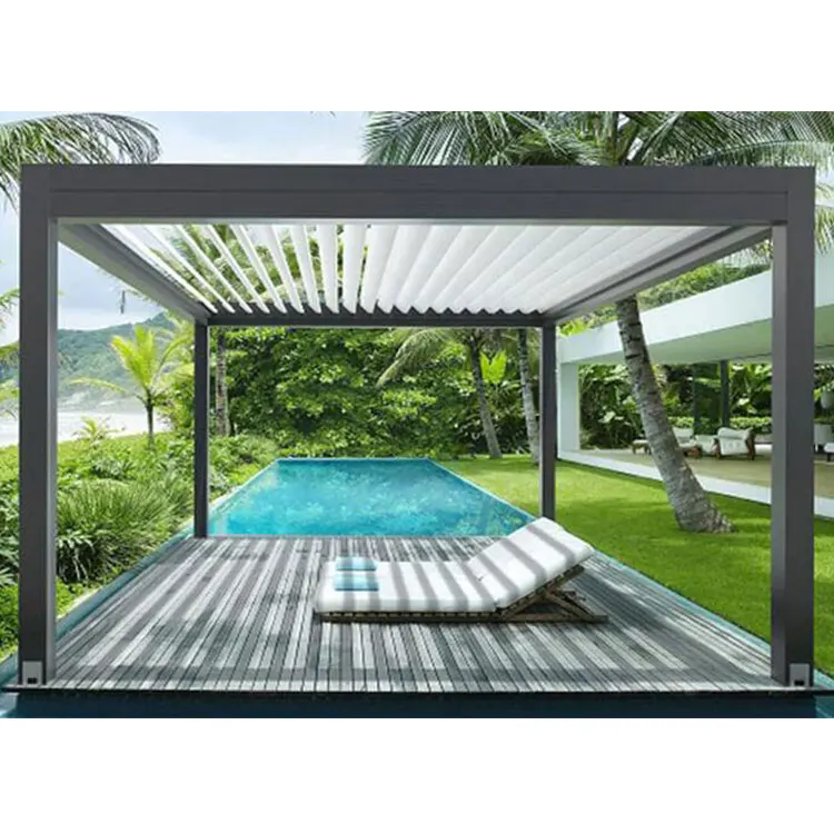 Wholesale modern design open outdoor garden waterproof terrace balcony pergola patio electric aluminum louver gazebo