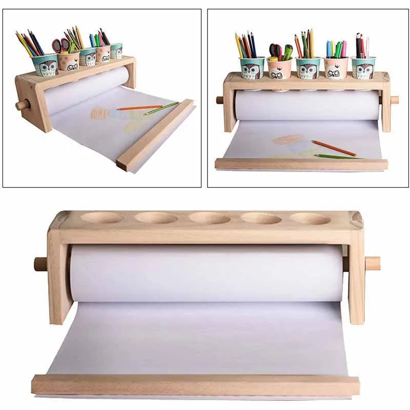 Easel Roll Dispenser Wooden Holder with Art Drawing Paper for Kids DIY Art Painting Drawing Writing