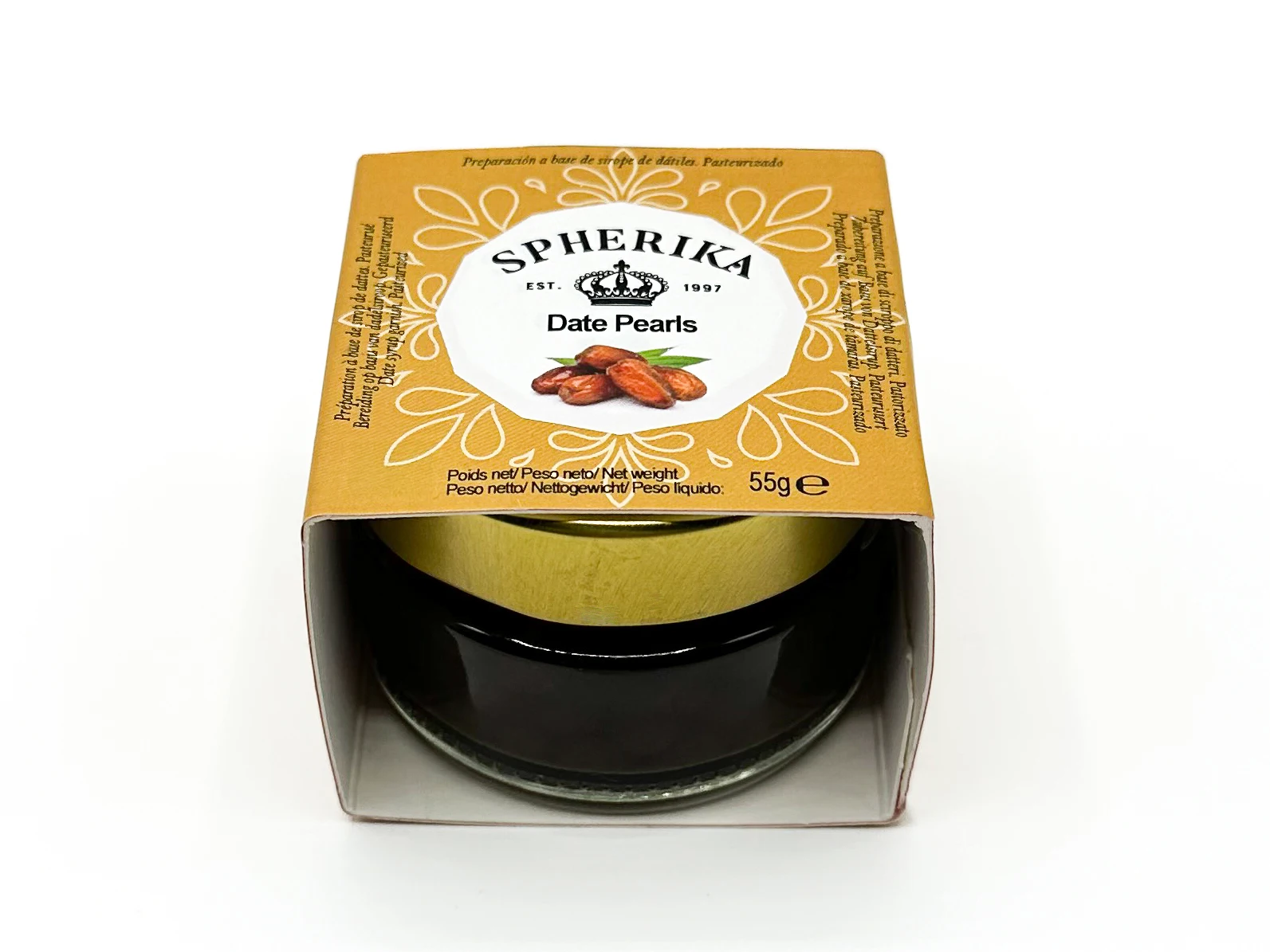 Date Pearls 5Mm Diameter Round Caviar Spherika Pearls 55G Glass Jar 1 Oz Products Caviar Display For Garnish Salads Cheeses