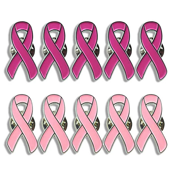 Caring for Women Breast Cancer Products Yellow Pink Ribbon Pin Badge Cancer Awareness Custom Pins Metal Logo Breast Cancer Pin