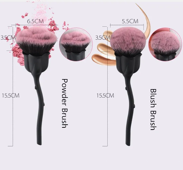 premium Black fashion western rabbit  strass transformer custom triangle scented Powder Blush rose flower single makeup brush