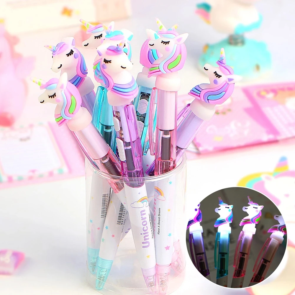 customs pens with  logo printed  Light Pen Cute Glowing Ballpoint Pen Student Stationery 0.5mm Writing Tool School Supplies