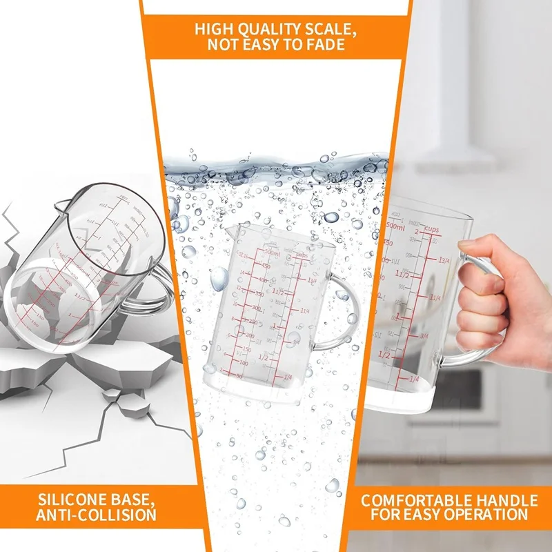 High Borosilicate Glass Measuring Cups with Scale,500ml Liquid Cups with Large Handle and V-Shaped Spout Bulk Promotion Gift