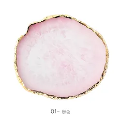 White Rose Quartz Imitation Agate Coaster Crystal Stone Geode Slice Coaster with Gold Trim