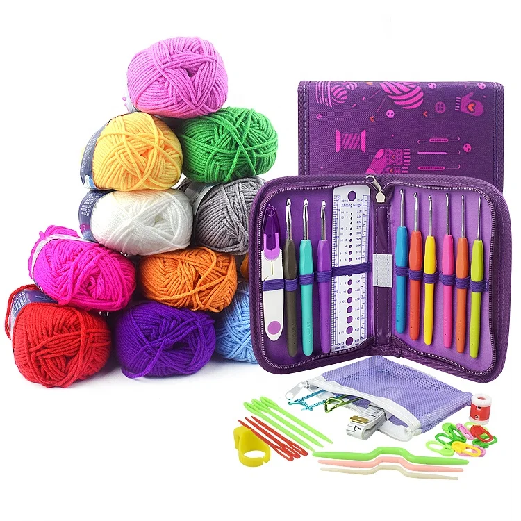 Wholesale kitting needles set for sweater and crochet hooks set with portable case