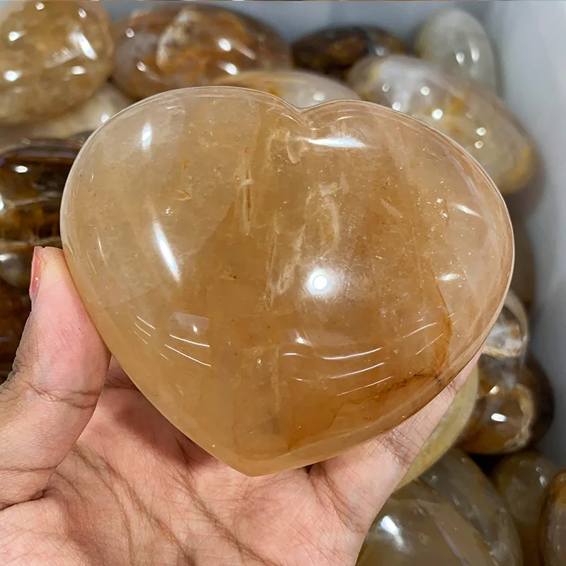 wholesale high quality natural crystal gemstone golden healer quartz heart