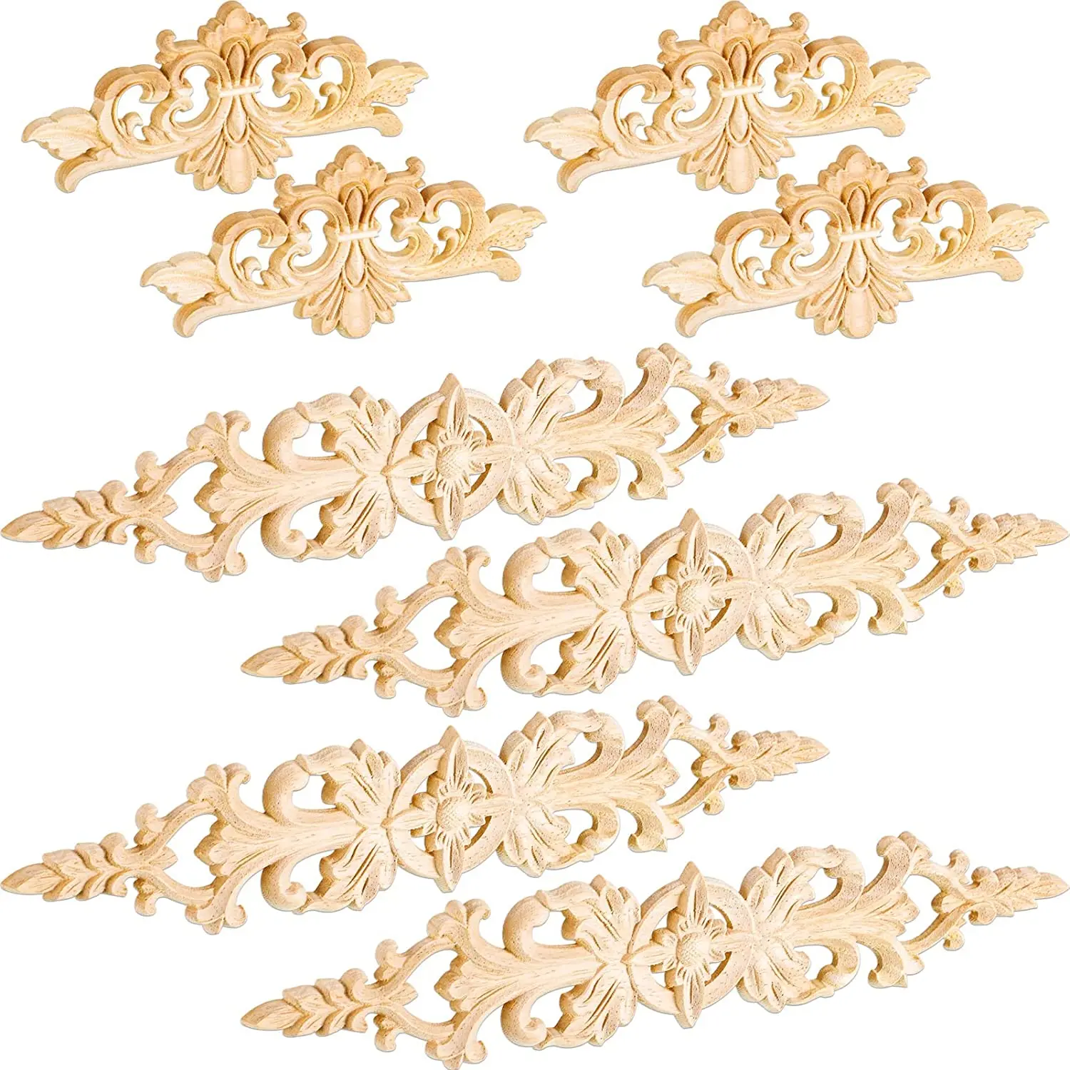 Wood Appliques Onlays Carved Long Decorative Wood Applique Trim Wooden Decal Corner Frame for Furniture Cabinet Dresser Bed Wall