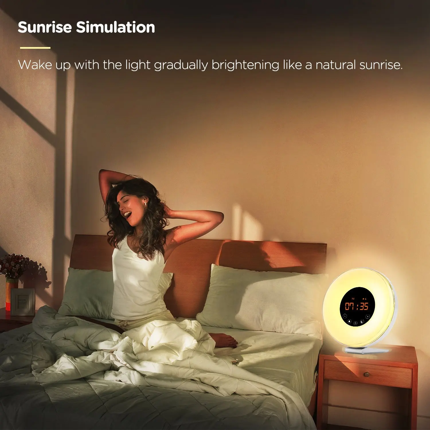 7 Color LED Light Night Light Bedside Table Lamp Sunrise Natural Sound Alarm clock With FM Radio Wake Up  Light