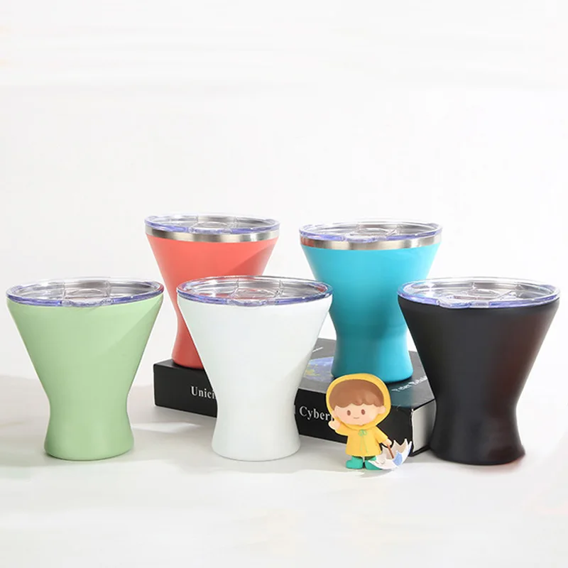 10oz Summer Hot-Sell Wine Cocktail Tumbler Stainless Steel Insulated Sweat-Proof Ice Cream Cup Martini Glass with Lid