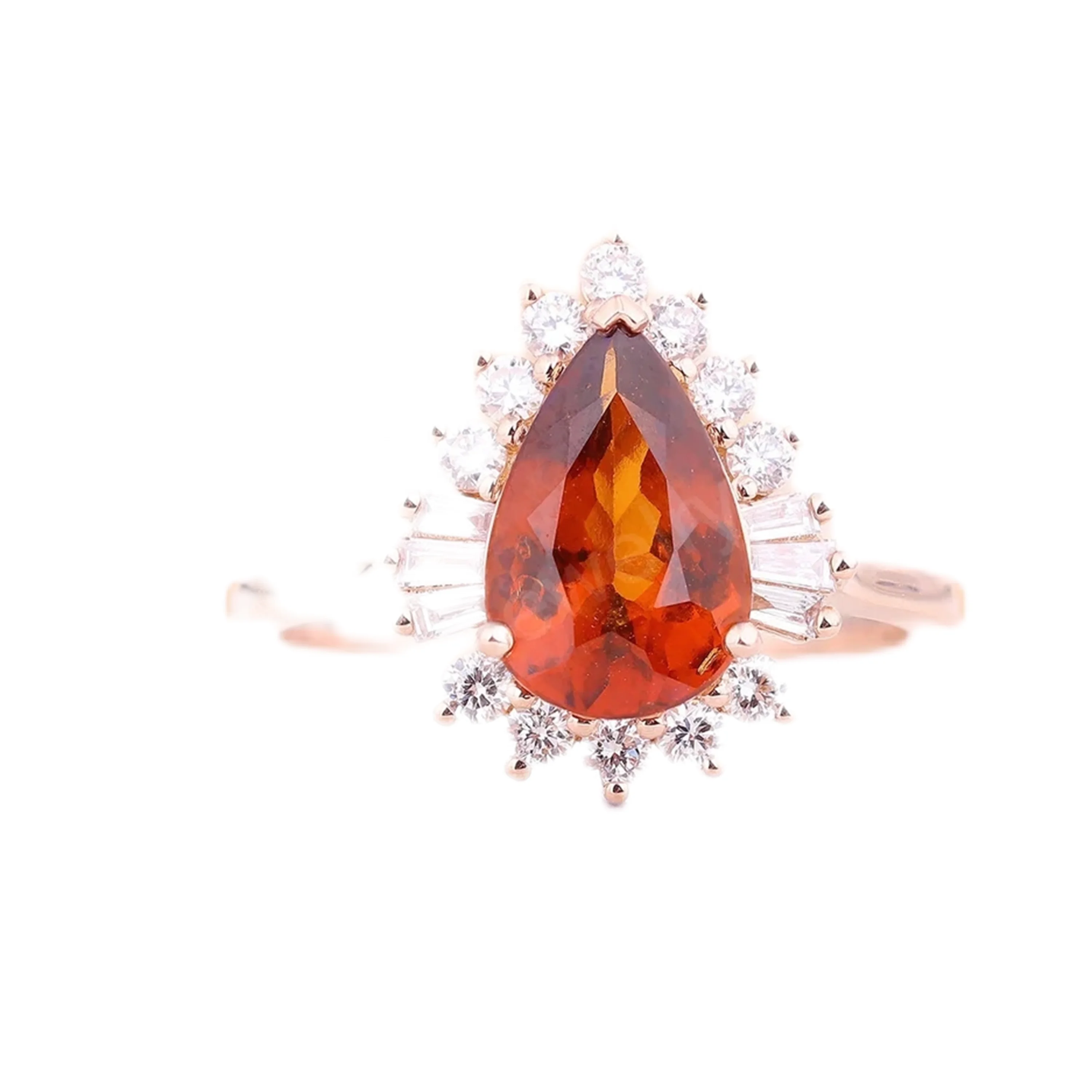 925 Sterling Silver Rose Gold Plating Pear Shape Orange Red Sapphire Engagement Ring