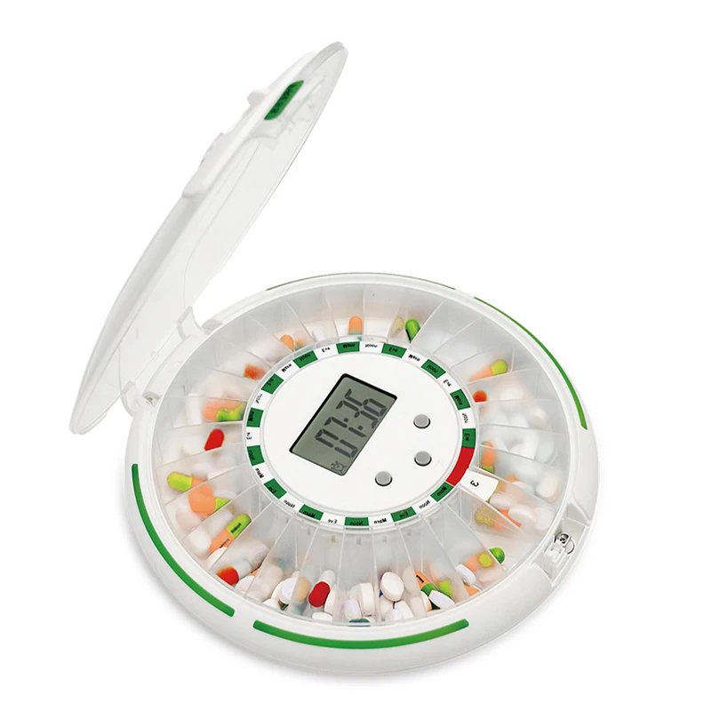 28-Day Automatic Pill Dispenser with Upgraded LCD Display, Key Lock, Sound, Light