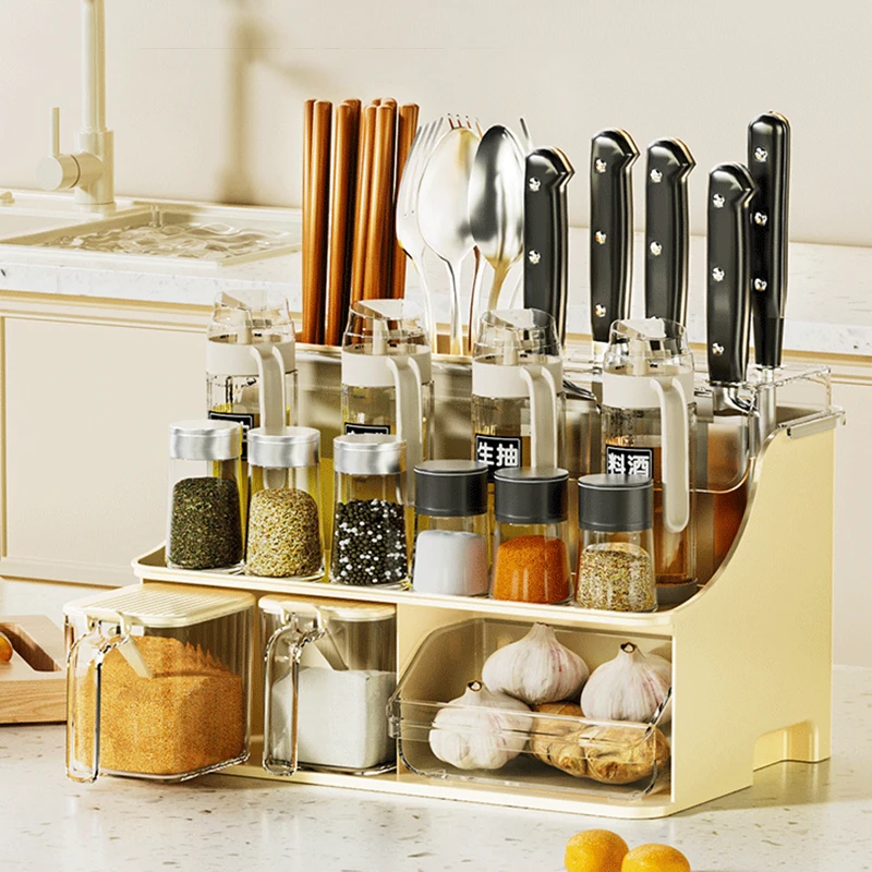 Three-Layer Standing Type Chopsticks and Condiment Bottle Storage Rack Kitchen Tools Plastic Storage Rack