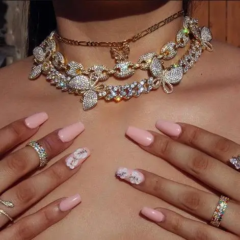 2020 Women Men Hip Hop Luxury Iced Jewelry Personality Gold Plated Crystal Butterfly Choker Rhinestone Cuban Link Chain Necklace