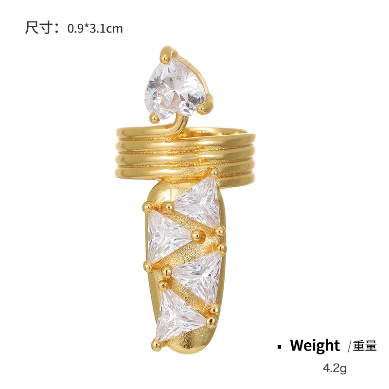 2024 Women Fashion Rhinestone zircon Beaded fingertip ring jewelry eye ring adjustable metal nail protective cover rings