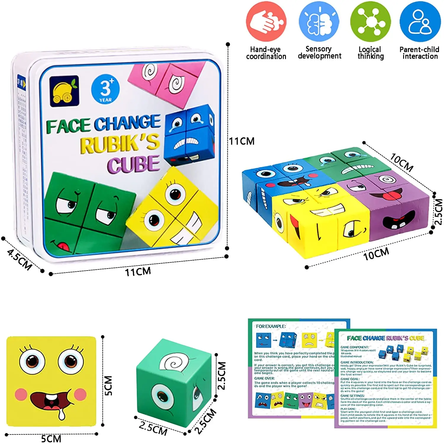 Wooden Expressions Matching Block Puzzles Building Cubes Portable Face-Changing Cubes Puzzle Games Toys for Kids