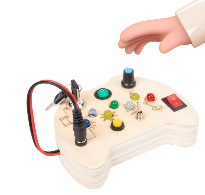 LED Educational Electric Wooden Busy Board GamePad montessori Led Light Busy Board Light Toy Led Busy Board game toys For Kids