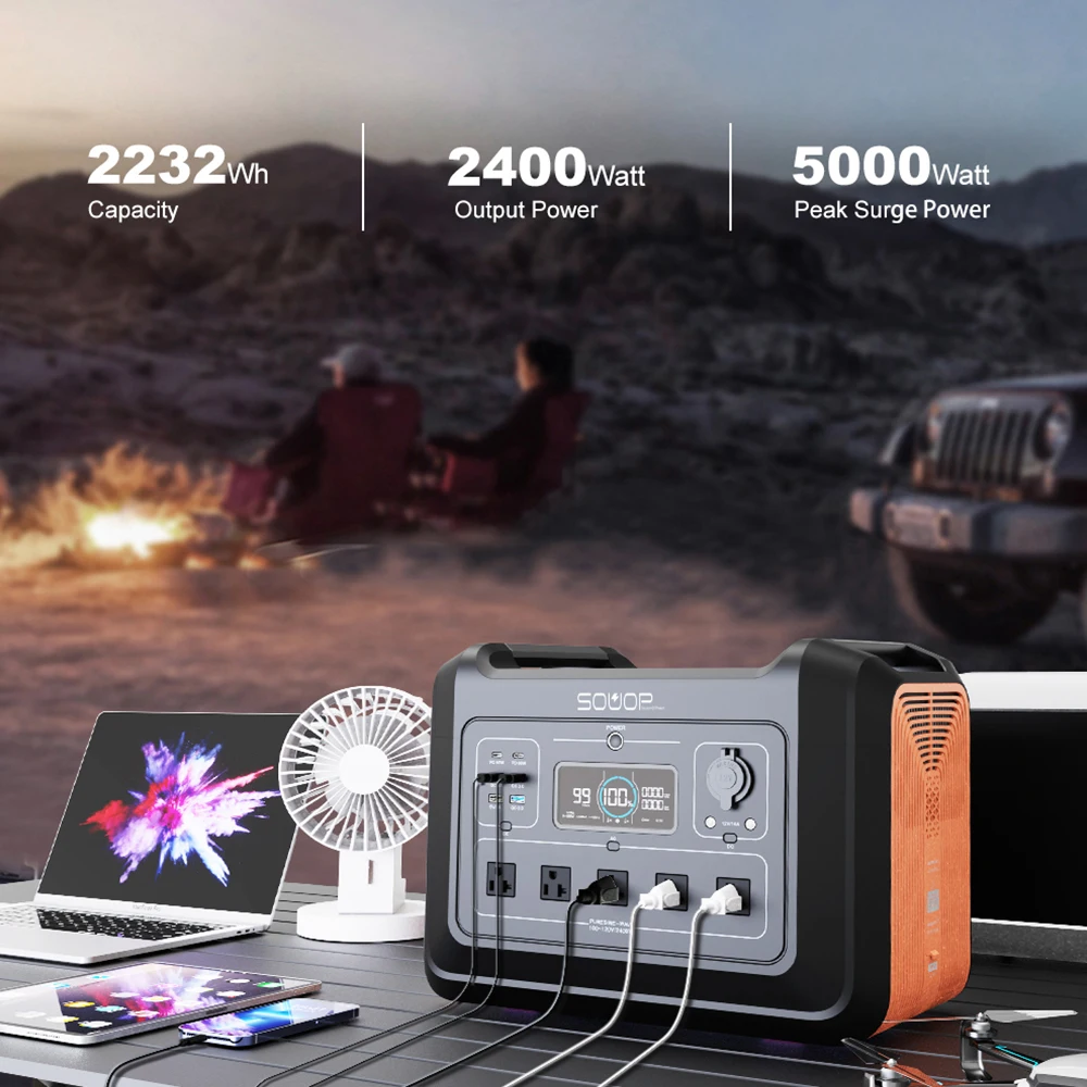 Souop 2400W Powerstation LiFePO4 солнечный генератор 230V штепсельная вилка европейского стандарта портативная электростанция для аварийной