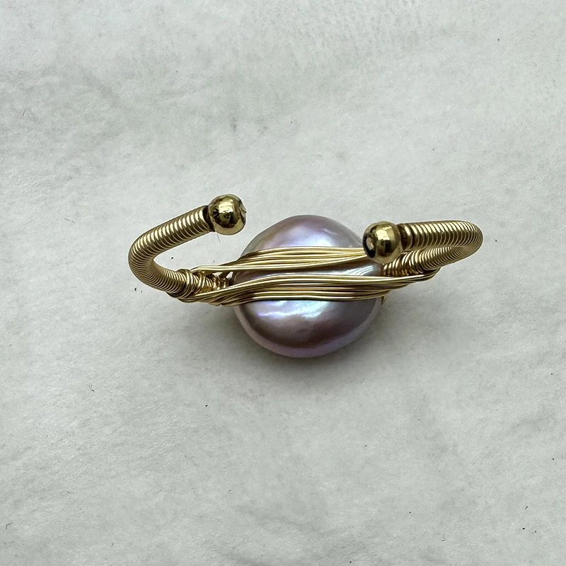 natural purple color  wire winding pearl ring,flexible size,good luster,clean surface