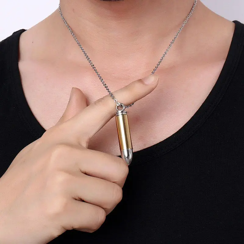 Stainless steel jewelry bullet pendant Rust steel men pendant necklace can be unscrewed to install a note
