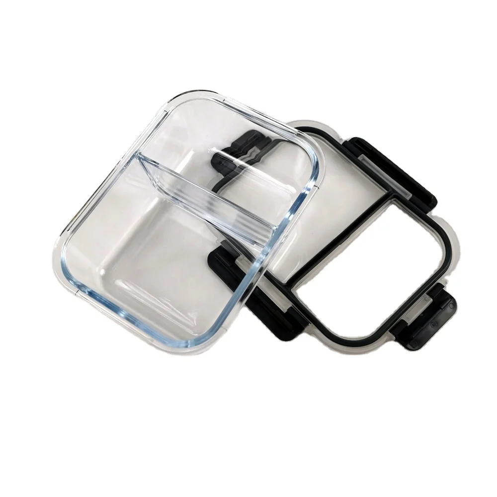 2023 Hot Sale 1040ml Large Capacity rectangle Glass Food Container Oven Safe Bento Lunch Box  With Two Full Compartments