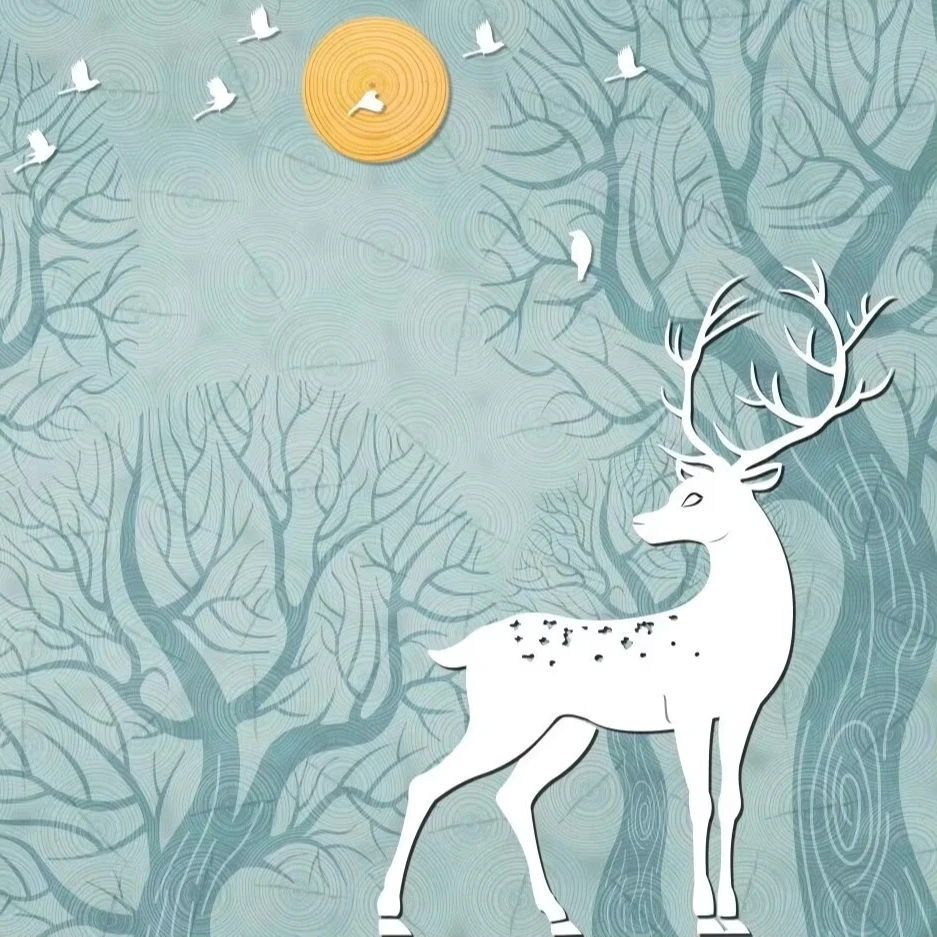 chrismas theme snow elk forest birds trees design print big size custom up to 3*5m & 3.2*10m/piece high-end fabric wallpaper