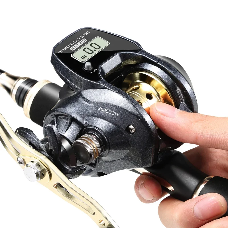 HSD BaitCasting Reels Ultra Light Carbon Fiber Material Body Battery Fishing Reel LED Backlight Digital Big game Fishing Reel