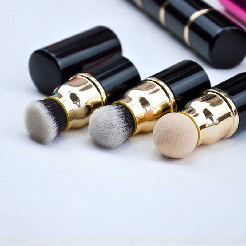 FYD Portable 3 In 1 Multifunctional Detachable Cosmetic Travel Blender Sponge Black Kabuki High Quality Makeup Foundation Brush