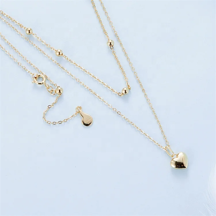 unique korean double chain high quality necklace small 14k gold silver 925 heart pendant fashion jewelry necklaces for women