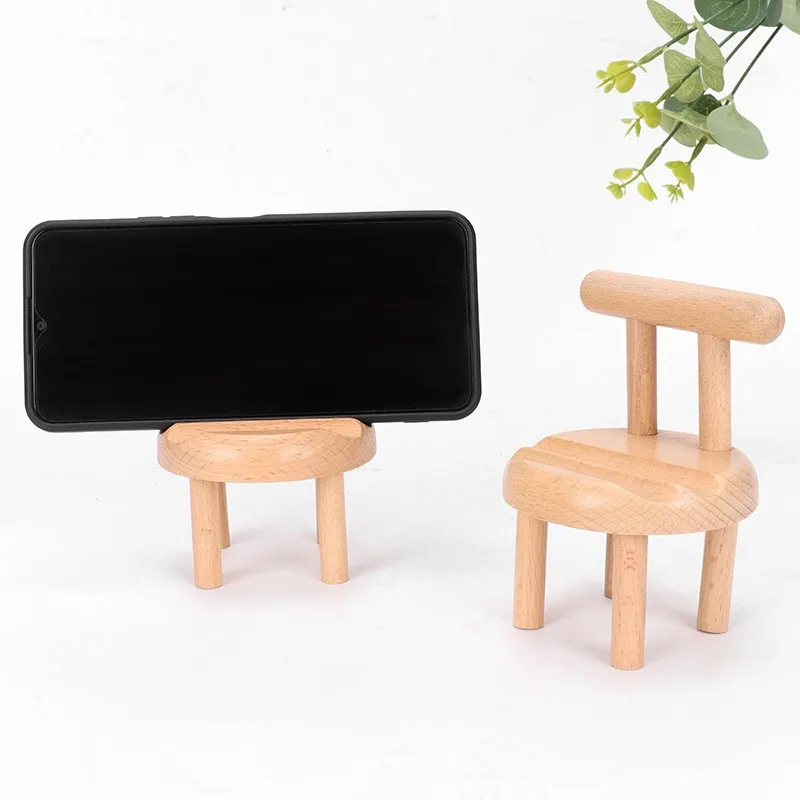 Solid wood mobile phone holder, mobile phone base, creative mini stool desktop mobile phone holder (1 piece)