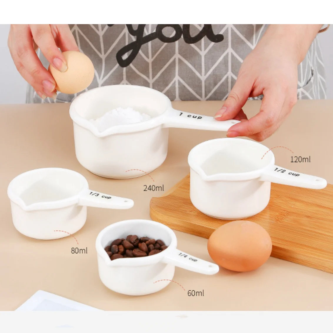 Custom Logo Ceramic Measuring Spoons Kitchen White Baking Ceramic Adjustable Digital Measuring Spoon Cup Set