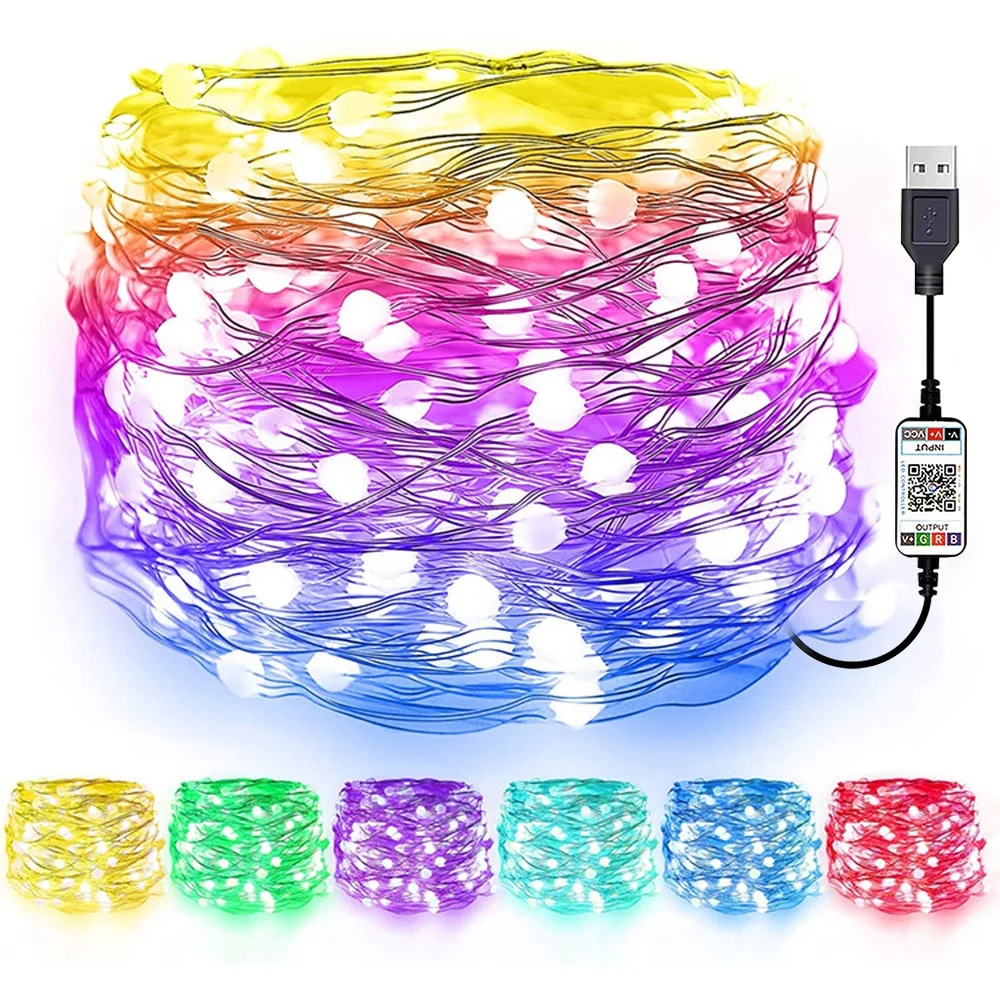 2M 5M 10M 12M 15M 20M USB LED Curtain Decoration Copper String Light App Control RGB Lights String Cable for Holiday Christmas