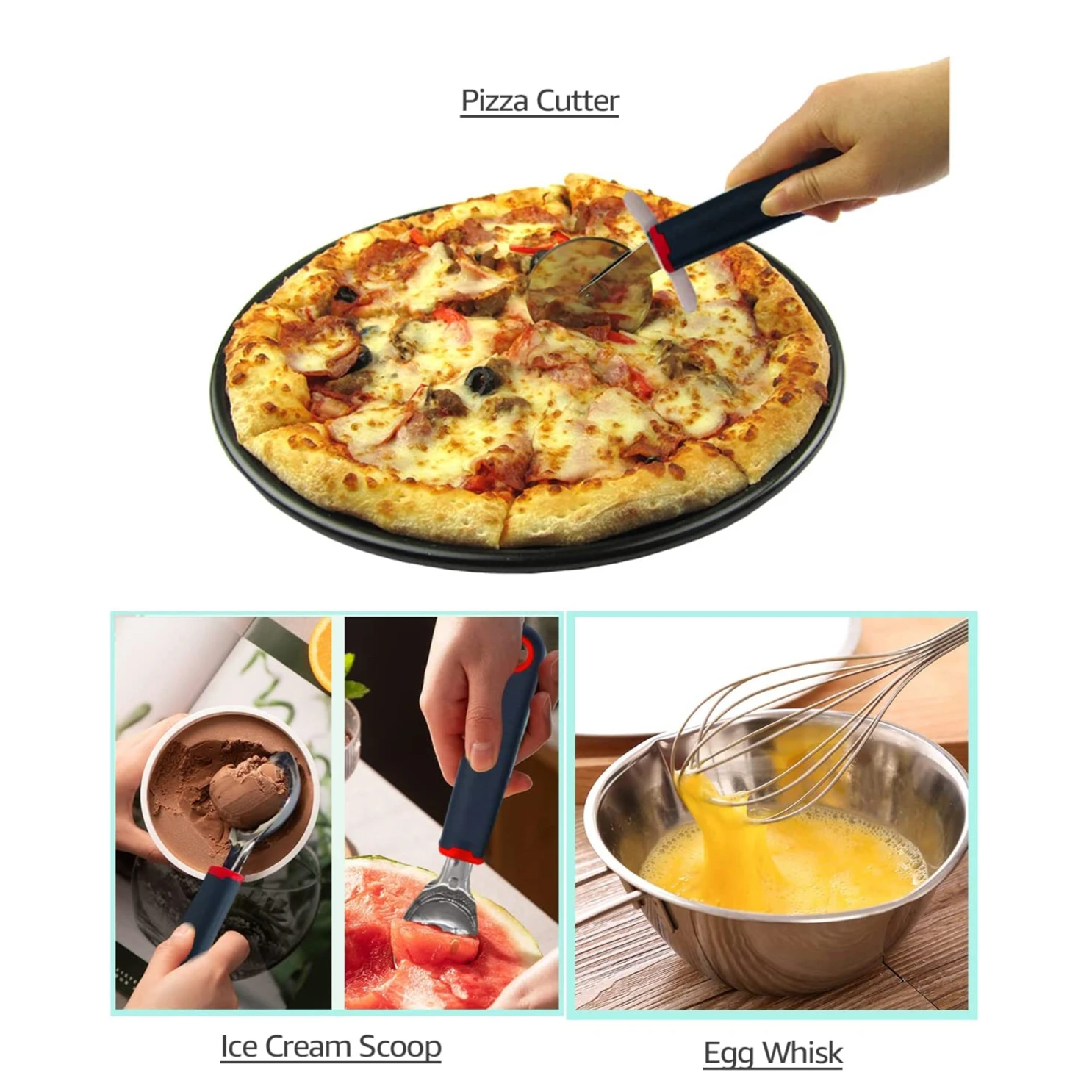 Custom Logo Stainless Steel Kitchen Gadget Set 9 pcs with Fruits Peeler Can Opener Durable Pizza Cutter Ice Cream Scoop