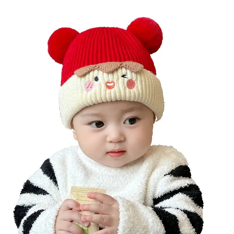 Fall Baby Hat Winter Cute Wool Ball Set Head Cap Infant And Young Children Knitted Wool Thickened Ear Protection  Ear
