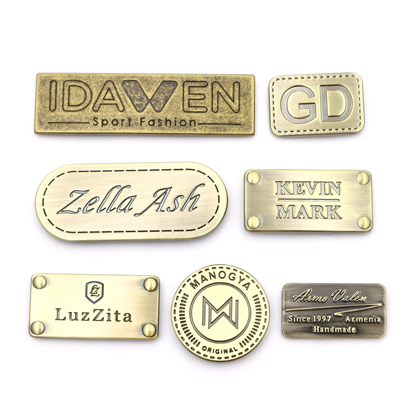 Fashion handbags hardware various type engraved logo brass metal plate