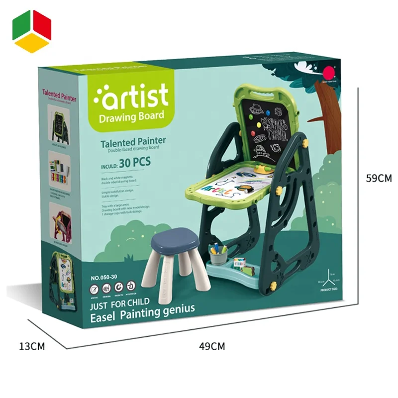 QS Wholesale Education Toy Double-sided Easel Stand Dry Erase Writing Painting Table Drawing Board With Chair Kids Gift Toys