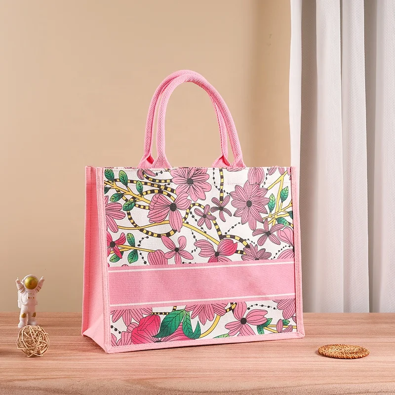 2024 New Floral Printing Laminated Cotton Book Tote Bag High Quality Canvas Tote Bags for Women with Custom Printed Logo