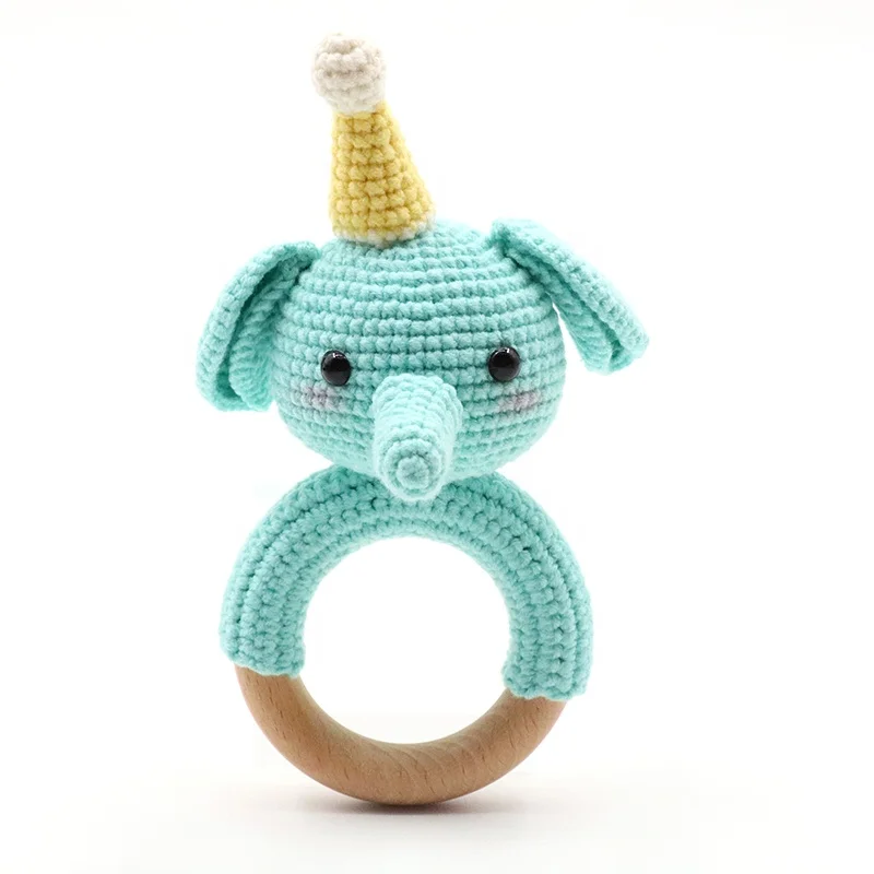 Детские Жевательные игрушки из натурального дерева ручной работы, хлопковое вязаное кольцо для прорезывания зубов, погремушка