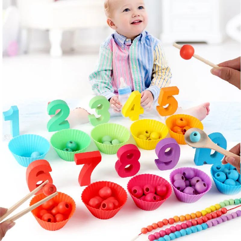 Большая Радужная бусина с большими частицами, Детский пазл для раннего развития, обучение концентрации, палочки для еды, ложка, игрушки