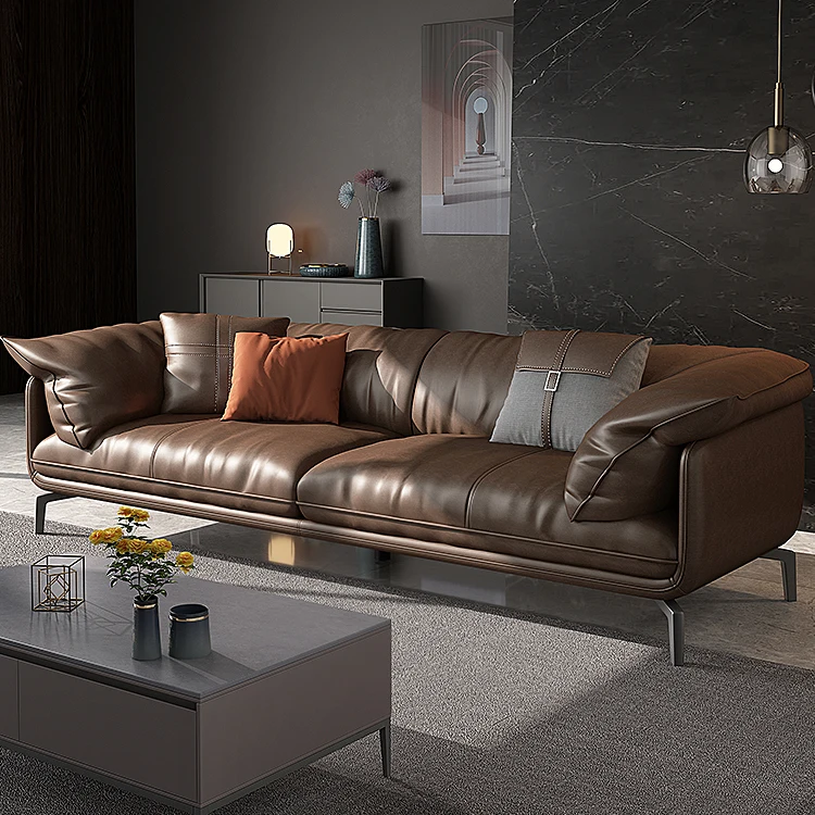 Nordic Salon 2 Seater Modern Design Luxury Furniture Brown Leather Loveseat Sofa Set
